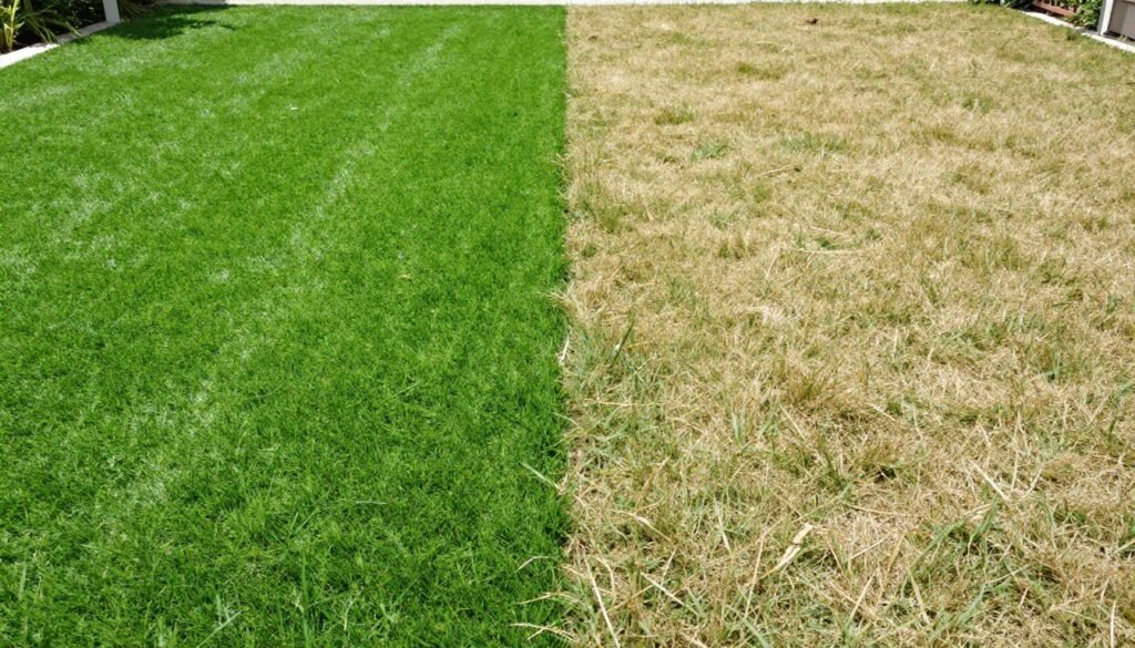 مقارنة بين العشب الصناعي والطبيعي في الحديقة مقارنة بين العشب الصناعي والطبيعي في الحديقة