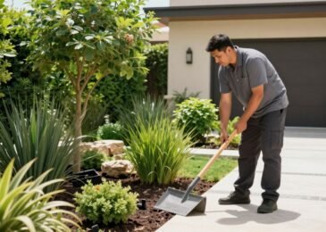 منسق حدائق يعمل على تصميم حديقة منزل عصرية في الكويت