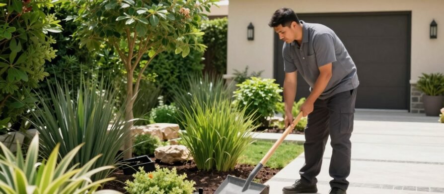 منسق حدائق يعمل على تصميم حديقة منزل عصرية في الكويت