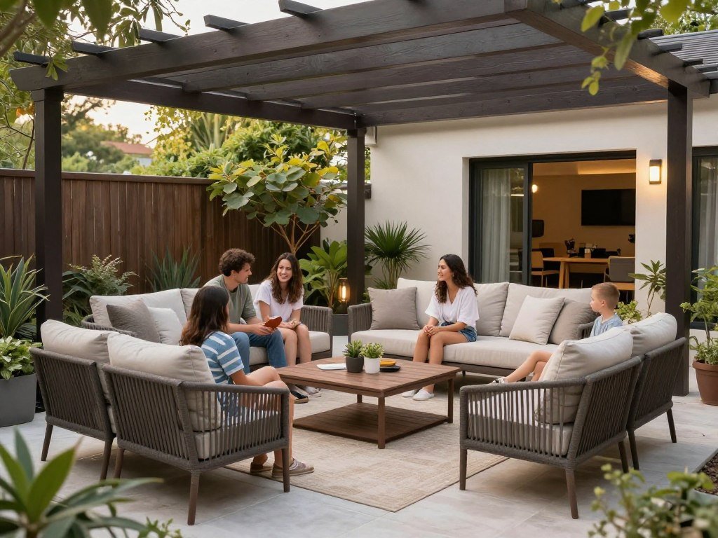 منطقة جلوس مريحة في الحديقة