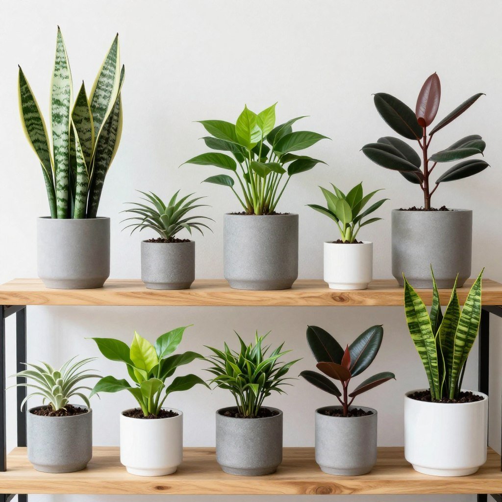 نباتات داخلية في أصص مختلفة الأحجام