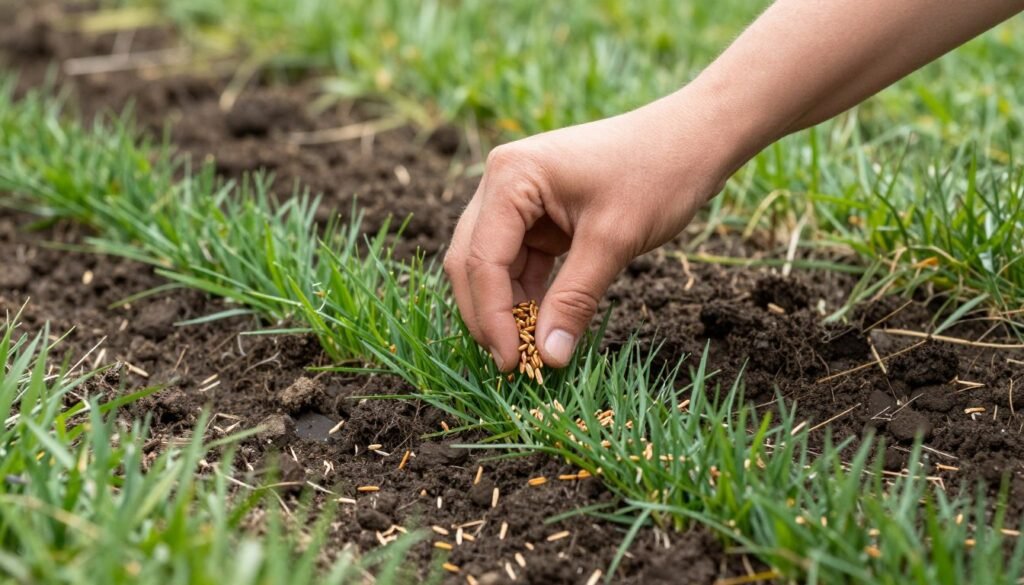 نثر بذور العشب على التربة المحضرة