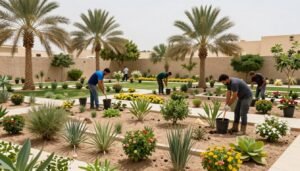 زراعة أشجار ونباتات متنوعة في حديقة بالنزهة