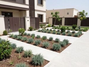نباتات مرتبة في أحواض أمام منزل بالكويت نباتات مرتبة في أحواض أمام منزل بالكويت